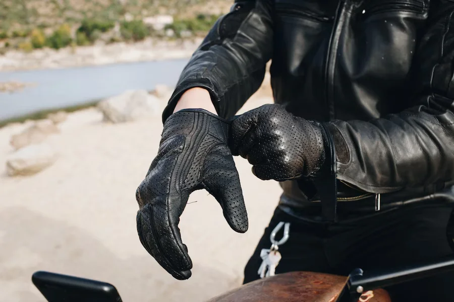 motorcycle driver wears leather gloves 346278 27